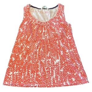 Boden Top Women's Size 10 Coral White Floral Shirt Sleeveless Tank Blouse Ruffle